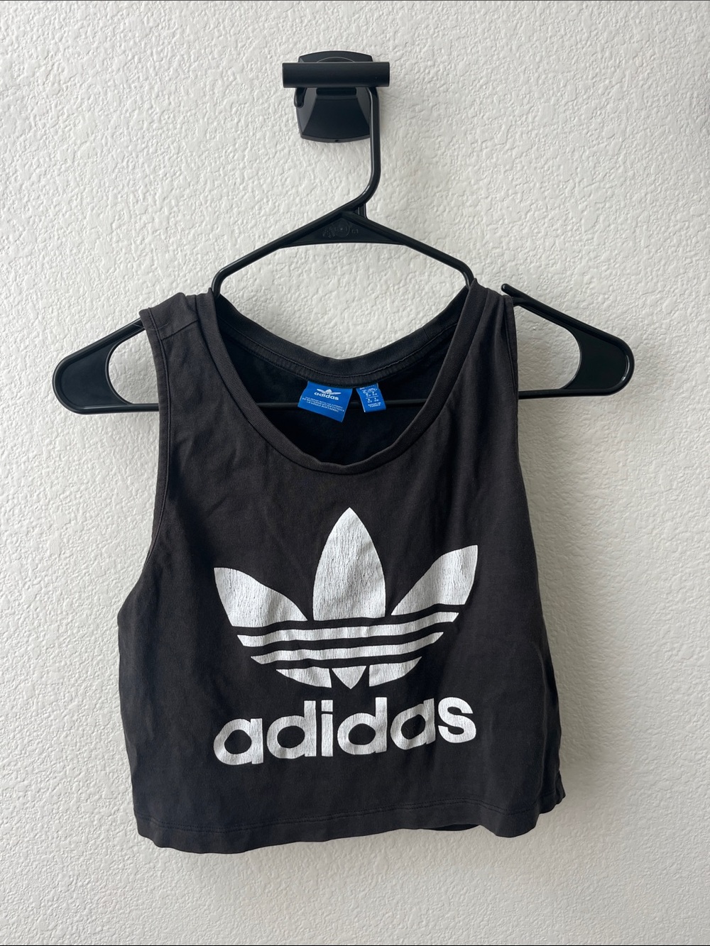 adidas Black Crop Tank with White Trefoil Logo